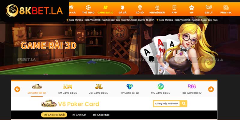 Những sảnh chơi tiêu biểu tại game bài 8kbet